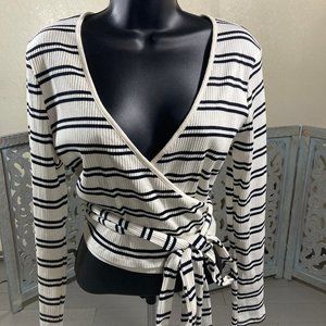 Striped Black and White Long Sleeved Wrap top